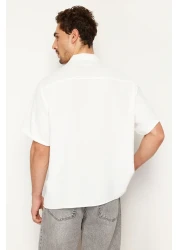  Collection Summer Oversize Linen Look White Shirt - Short Sleeve, TMNSS24GO00019