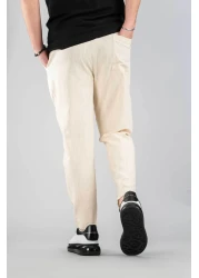 bombe Men's Jogger Linen Pants Elastic Waist Drawstring Cotton Casual Boyfriend Pants Beige