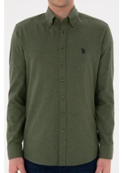 U.S. Polo Assn. قميص رجالي أساسي كاكي بأكمام طويلة 50296757 -VR027