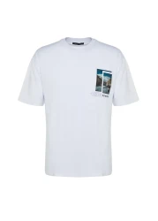  Collection White Oversize/Wide Cut Short Sleeve Landscape Printed 100% Cotton T-Shirt Tmnss23Ts00242