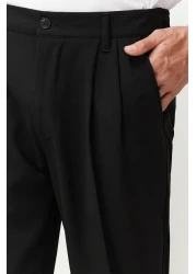  Collection Baggy Fit Black Pleated Fabric Trousers - TMNSS24PL00024