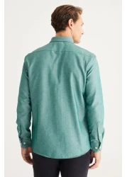 AC&Co / Altınyıldız Classics Green Slim Fit Oxford Men's Shirt - Easy Iron, Button Collar, Cotton