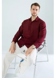 YXC قميص كتان رجالي كبير الحجم بأكمام طويلة وسهل الكي وممتص للعرق وجيد التهوية في 4 مواسم