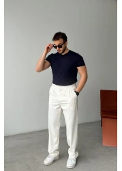 Livio Ferri بنطال رجالي من القماش ذو ثنيات فضفاضة