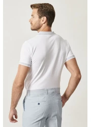 AC&Co / Altınyıldız Classics White Polo Collar Slim Fit T-shirt - Men's, Non-Shrinkable Cotton Fabric