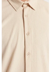  Collection Summer Textured Wrap Knitted Shirt - Stone, Regular Fit, Short Sleeve Tmnss23Go00055