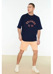  Collection تي شيرت أزرق داكن كبير الحجم مطبوع عليه مدينة - 100% قطعة TMNSS22TS0304