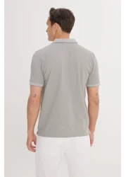 AC&Co / Altınyıldız Classics تي شيرت رجالي من القطن ذو رقبة بولو رمادية بقصة ضيقة - غير قابل للانكماش وغير قابل للتجعيد