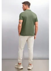 GRIMELANGE MARTEN Men's 100% Cotton Short Sleeve Regular Fit Khaki Polo Collar T-shirt