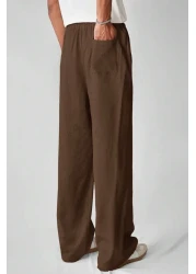 North London بنطال رجالي واسع الساق من مزيج الكتان مقاس كبير