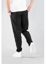 bombe Men's Black Comfortable Boyfriend Elastic Waist Drawstring Cotton Jogger Pants