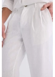 Defacto بنطلون من القماش الأبيض الصيفي ذو القطع العادية بنسبة 100% من الكتان C1826ax25sm