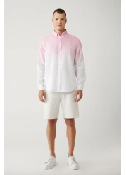 Avva قميص كتان 100% بياقة بأزرار وردية للرجال A41y2195