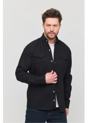 YXC قميص جينز قطني رجالي أسود بقصة ضيقة