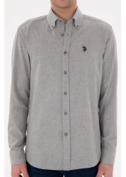 U.S. Polo Assn. قميص أساسي رمادي فاتح بأكمام طويلة للرجال 50296757 -VR001