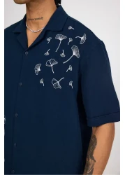 İLKCET MODA قميص من الكتان الموسلين مع تفاصيل مطرزة