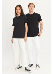 AC&Co / Altınyıldız Classics Men/Unisex Black 100% Cotton Slim Fit Slim Fit Crew Neck Basic T-Shirt