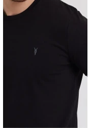 COMBİNE MİCHAİL Standard Pattern Basic Crew Neck 5-Piece T-shirt Pack with Embroidery Detail