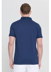 AC&Co / Altınyıldız Classics Men's Shrink-Resistant Cotton Fabric Slim Fit Narrow Cut Navy Blue Roll-Free Polo Collar T-Shirt