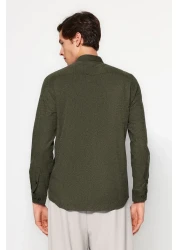 Collection قميص شتوي أخضر بقصة ضيقة - ياقة بأزرار TMNAW20GO0094