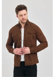 YXC Trend Maker Men's Brown Slim Fit Slim Fit Cotton Jeans Shirt