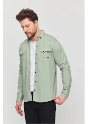 YXC قميص دينم رجالي بقصة ضيقة باللون الأخضر المائي