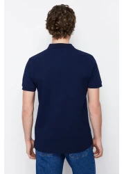  Collection Navy Blue Regular/Normal Cut 100% Cotton Embroidered Polo Neck T-Shirt Tmnss23Po00031