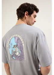  Collection ArTisTic PrinTed Gray Oversize T-Shirt - 100% ShorT Sleeve TMNSS21TS3559