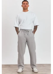 MADZEYMODA Men's Premium Summer Elastic Waist 100% Cotton Gray Woven Trousers Ls-23100