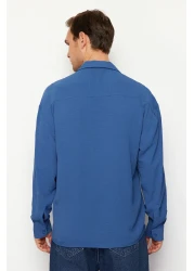  Collection Indigo Oversize Summer Linen Look Apache Collar Shirt - TMNSS23GO00053