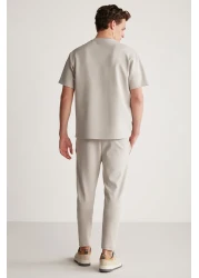 GRIMELANGE كودي للرجال - تي شيرت رمادي من القطن العضوي، مطرز ومطبوع، نسيج سميك مناسب بشكل منتظم