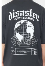  Collection Anthracite Fluffy Text Printed Oversize Cotton T-Shirt - TMNSS24TS00160