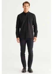 AC&Co / Altınyıldız Classics Black Oxford Men's Shirt - Easy Iron, Button Collar, Slim Fit Cotton