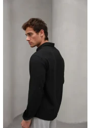 Bürke Summer Linen Textured Long Sleeve Black Men's Shirt