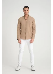 Manche Men's Embroidered Linen Shirt - Earth Mes116488-01-6488