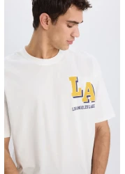 Defacto Defactofit Nba Los Angeles Lakers - Oversize Crew Neck Short Sleeve T-Shirt B3894Ax25Sp