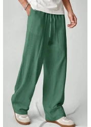 North London بنطال رجالي واسع الساق من مزيج الكتان مقاس كبير