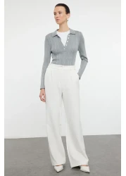  Collection High Waist Wide Leg Ecru Pleated Pants - Twoaw21Pl0076