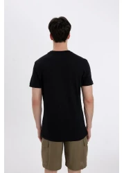 Defacto تي شيرت بأكمام قصيرة مطبوع برقبة دائرية وقصة ضيقة C5647ax24hs