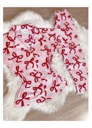 Pijamacs Pink Bow Patterned Short Sleeve Pegasus Pajama Set