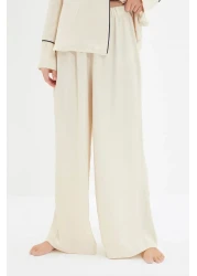  Collection Beige Belted Piping Detailed Double-Breasted Viscose Maternity Woven Pajamas Set Thmaw22Pt1109