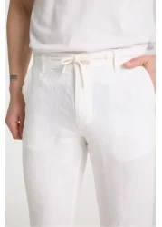 muzzo jeans White 100% Linen Trousers with Elastic Waist