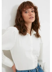  Collection White Balloon Sleeve Cotton Regular Regular Fit Woven Shirt Twoss20Go0065