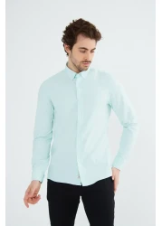 RAVANELLI Mint Green Slimfit Cotton Oxfort Lycra Collar Buttoned Long Sleeve Men's Shirt G490