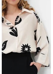 Trend Alaçatı Stili قميص نسائي منسوج بنمط أوراق الشجر باللون الأسود والبيج ALC-X13785