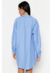  Collection Blue Striped Woven Beach Shirt Tbess22Go0664