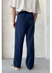 HYMAN Men's Elastic Waist Baggy Fit Linen Trousers