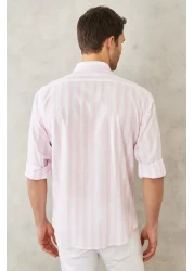 AC&Co / Altınyıldız Classics قميص رجالي ذو ياقة كلاسيكية باللونين الأبيض والوردي وقصة مريحة مصنوع من القطن بنسبة 100%