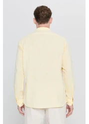 AC&Co / Altınyıldız Classics Yellow Linen Comfort Fit Men's Shirt - Relaxed Fit, Buttoned Collar