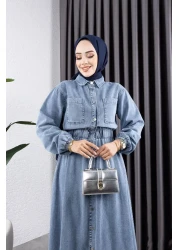 HARMAN BUTİK فستان نسائي بخصر مطاطي وتفاصيل جيب